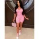 Szín: Pink XL - Nyári, szolid, rugalmas Bodycon bordázott kombik Női karcsú, alkalmi, vékony utcai ruházat Active Fitness