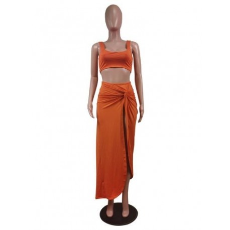 Szín: narancssárga L - Női, egyszínű, alacsony nyakú, ujjatlan, csípős felső, derékrészen, magasan hasított