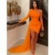 Szín: narancssárga XL - Ferde váll alakformáló koktélos mini ruha női hosszú ujjú, oldalsó szalagos báli ruhák Szexi