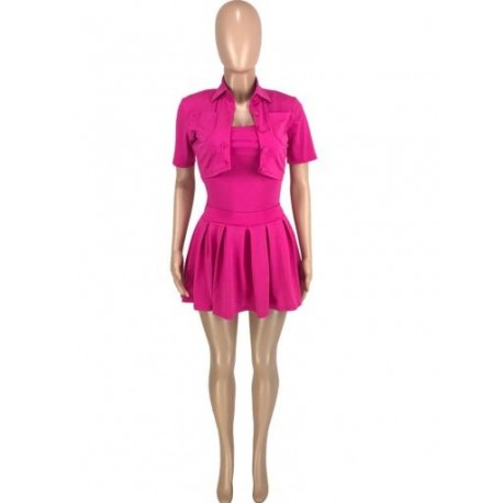 Szín: Rose XL - Preppy Style 3 részes klubruhák nyári Y2K baseball ruhák csípő vékony szabású felső   rövid ujjú