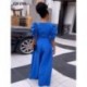 Szín: sárga M - Irodai női női mély V nyakú puff rövid ujjú, széles lábú jumpsuit Elegáns, magas derekú hátú