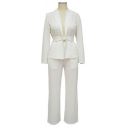 Szín: fehér XL - Női irodai blézer öltönyök klasszikus bevágásos gallérral, hosszú ujjú blézerkabát magas