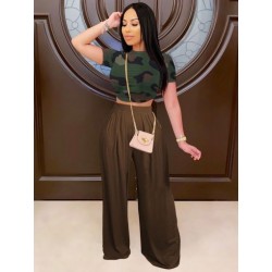 Szín: kávé XL - Női irodai női magas derekú, széles szárú nadrág Utcai ruha egyszínű teljes hosszúságú nadrág