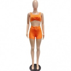 Szín: narancssárga XXL - Nyári, alkalmi, sportos női tréningruha 2 részes készletek Ujjatlan tank felső és fűzős,
