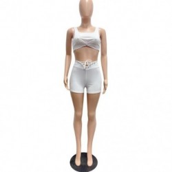 Szín: fehér XXL - Nyári, alkalmi, sportos női tréningruha 2 részes készletek Ujjatlan tank felső és fűzős,