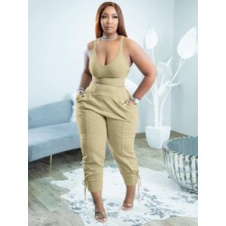 Szín: Khaki XXL - Hazatérő, légáteresztő, kétrészes szettek női, dekoltázs mély, háttámlával vágott felső és
