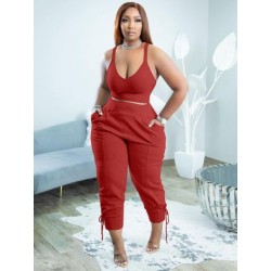 Szín: piros XXL - Hazatérő, légáteresztő, kétrészes szettek női, dekoltázs mély, háttámlával vágott felsővel és