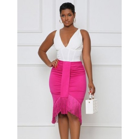 Szín: Rose L - Bojt Hemline szexi női domború bodycon szoknya Szexi magas derekú push up csomag csípő alsó elegáns