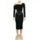 Szín: fekete L - Egyszerű női Bodycon party ruha klasszikus váll hosszú ujjú koktélruhák szexi csomagú csípős midi