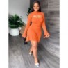 Szín: narancssárga L - Gyönyörű mellkas, üreges egyrészes, folyós ruha, női divat, minta nyakú, hosszú ujjú ruhák