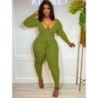 Szín: zöld XL - Őszi téli rugalmas bordázott, vékony kombiné Szexi mély V nyakú, hosszú ujjú, egy darabból álló,