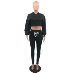 Szín: fekete XXL - 2022-es őszi téli női sportruha, kétrészes szett kapucnis, hosszú ujjú, üreges hátsó kapucnis