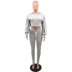 Szín: szürke XXL - 2022-es őszi téli női sportruha, kétrészes szett kapucnis, hosszú ujjú, hátul üreges kapucnis