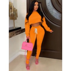 Szín: narancssárga XXL - 2022-es őszi téli női sportruha, kétrészes szett kapucnis, hosszú ujjú, hátul üreges