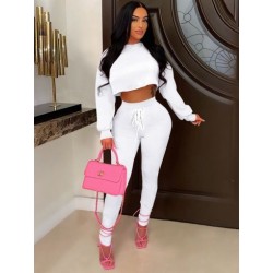 Szín: fehér XXL - 2022-es őszi téli női sportruha, kétrészes szett kapucnis, hosszú ujjú, hátul üreges kapucnis