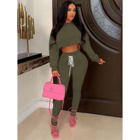 Szín: Sötétzöld XXL - 2022-es őszi téli női sportruha, kétrészes szett kapucnis, hosszú ujjú, üreges hátsó