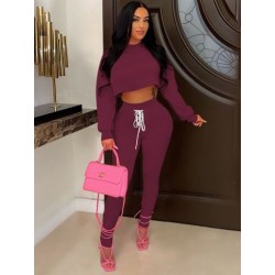 Szín: bordó XXL - 2022-es őszi téli női sportruha, kétrészes szett kapucnis, hosszú ujjú, hátul üreges kapucnis