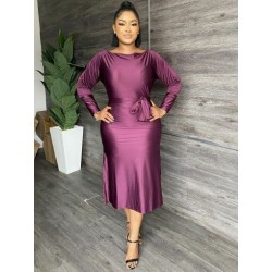 Szín: lila L - Elegáns divatos női kötszeres sellő ruha klasszikus kerek nyakú, hosszú ujjú, térdig érő ruhák
