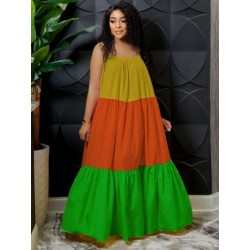 Szín: zöld XXL - Nyári színes blokk szexi spagetti pántos, padlóig érő ruhák női hosszú klubparti strandruha Vintage