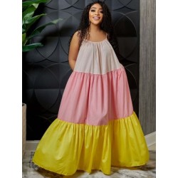 Szín: sárga XXL - Nyári színes blokk szexi spagetti pántos, padlóig érő ruhák női hosszú klubparti strandruha Vintage