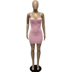 Szín: Pink XL - Szilárd női spagettipántos Bodycon mini ruha Szexi utcai bulizós, karcsú ruhák 2022-es nyári alap támla