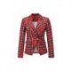 Szín: piros L - Irodai női kockás patchwork blézerkabát Elegáns Nothced gallérral duplasoros felsőruházat Vintage női