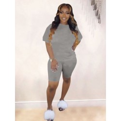 Szín: szürke L - Y2k Sima színű, hozzáillő, kétrészes szett Sportos öltöny Crew Neck rövid ujjú pólók   Slim Fit