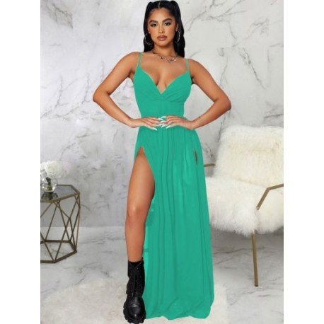 Szín: zöld XXL - Nyári spagettipántos sifon maxi ruhák nőknek 2022-es bohém stílusú, mély V nyakú, hát nélküli,