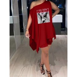 Szín: bordó XXXL - Stílusos mintás levélmintás női tréningruhák utcai viselet egy vállú aszimmetrikus szegélyű