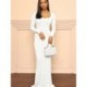Szín: fehér L - Lenyűgöző egyszínű alakformáló estélyi ruha női négyzet gallér hosszú ujjú koktélruha rugalmas