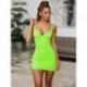Szín: Khaki L - Neon színű Mid Night Clubwear party mini ruha nőknek, mély V nyakú, dekoltázsos ujjatlan, dörzsölt