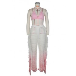 Szín: rózsaszín L - Színátmenetes kötött horgolt 2, kétrészes, szett női strandruhák, kötőfék nélküli melltartó