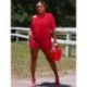 Szín: piros XXL - Tömör frissítő kétrészes szettek nyári csípő egy váll háromnegyed ujjú póló harajuku elasztikus