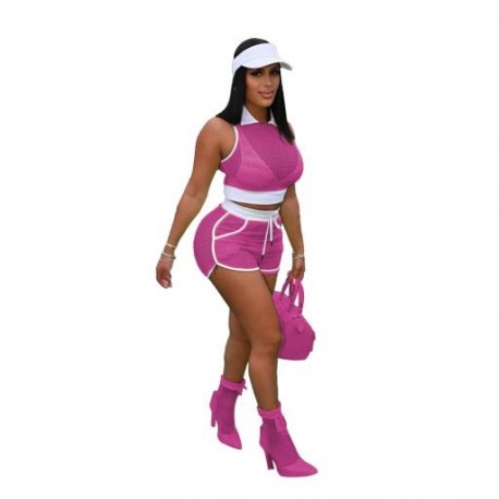 Szín: Rose XXL - Neon színű női hálós, légáteresztő baseball-ruhák, alkalmi, üreges, ujjatlan Crop top és