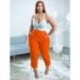 Szín: narancssárga XXL - Tavasz, nyár masszív női sport melegítőnadrág alkalmi magas derekú oldalzsebek