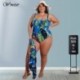 Szín: kék 5XL - Nagy méretű női fürdőruha, kétrészes szett Cover Up bikini szettek Szexi jumpsuit fürdőruha