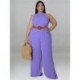 Szín: lila 5XL - Nagy méretű női jumpsuit övvel, nyári ruhákkal Masszív ujjatlan széles lábú irodai női body