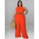 Szín: lila 5XL - Nagy méretű női jumpsuit övvel, nyári ruhákkal Masszív ujjatlan széles lábú irodai női body