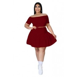 Szín: piros 5XL - Nagy méretű szettek szoknyák Női divat Alkalmi Crop felső miniszoknya kétrészes tömör ruhák új