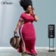 Szín: lila 5XL - Alkalmi ruha Női Nagy méretű L-5xl Ruházat Rövid ujjú csíkos oldalsó Bodycon Stretch Maxi Ruhák Női