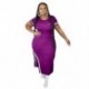 Szín: lila 5XL - Alkalmi ruha Női Nagy méretű L-5xl Ruházat Rövid ujjú csíkos oldalsó Bodycon Stretch Maxi Ruhák Női