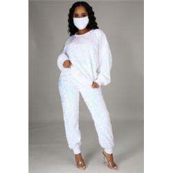 Szín: fehér L - Téli nagyméretű S-5XL női ruházat, kétrészes szett flitterek születésnapi ruhák kocogó tréningruha