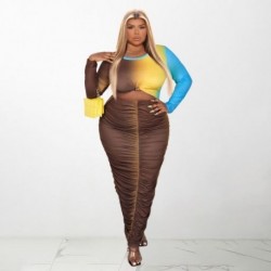 Szín: Többszínű 4XL - Nagy méretű női ruházat őszi téli ruhák hosszú ujjú Bodycon ruha ráncos színátmenetes