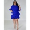 Szín: kék XL - Nagy méretű női ruhák tömör rövid ujjú, elegáns sziromszegély, édes mini ruha nyári ruhák