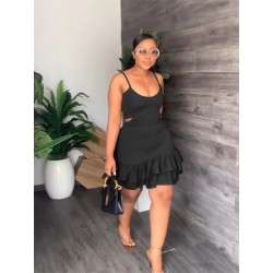 Szín: fekete M - Buliruhák Női Szexi Slip Solid Hollow Out Elegáns Midi Ruha Klubruhák Új nyári S-2XL