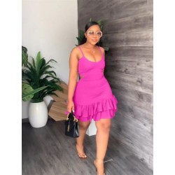 Szín: rózsapiros M - Buliruhák Női Szexi Slip Solid Hollow Out Elegáns Midi Ruha Klubruhák Új nyári S-2XL