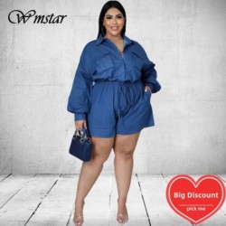 Szín: kék 4XL - Nagy méretű női jumpsuit, 2022, rugalmas derék, hosszú ujjú játszóruhák divatos alkalmi egyrészes