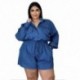 Szín: kék 4XL - Nagy méretű női jumpsuit, 2022, rugalmas derék, hosszú ujjú játszóruhák divatos alkalmi egyrészes