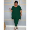 Szín: zöld XXL - Nagy méretű, kétrészes szettek női ruházat, hosszú felső leggings, hozzáillő öltöny, masszív