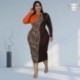 Szín: narancs 4XL - Új női nagy méretű ruhák Elegáns Leopard Patchwork Bodycon Stretch Maxi Dress Party Vintage 2022